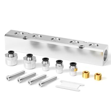 Imagem de TAILONZ PNEUMATIC Silver 5 Way Bloco de coletor pneumático de alumínio com distribuição de exaustão de ar, kits de bloco pneumático de coletor de ar comprimido