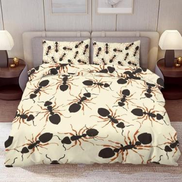 Imagem de Delerain Conjunto de capa de edredom tamanho Queen, formigas de desenho animado, conjunto de cama de 3 peças para mulheres e homens, moderno conjunto de quarto de microfibra macia para decoração de