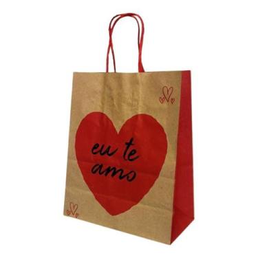 Imagem de Kit 10 Sacola Para Presente Amor Papel Kraft 17,5X8,5X21,5Cm - Db