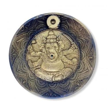 Imagem de Incensário Cascata Prato Ganesha Dourado 12 Cm Em Resina - Lua Mística