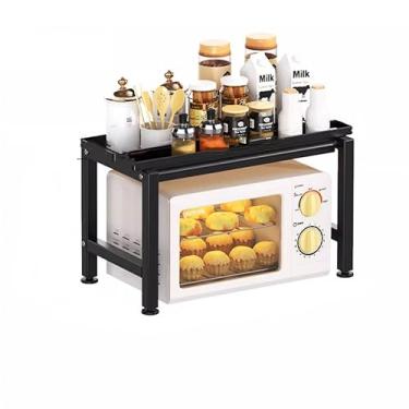 Imagem de HHHJQFAAT Rack de forno de microondas, suporte de microondas, organizador de bancada com bandeja removível, prateleira de micro-ondas multifuncional removível, para armazenamento de cozinha e banheiro