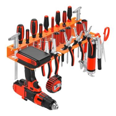 Imagem de VeyFolzin.st Organizador de chave de fenda de metal, organizador de alicate de montagem na parede, suporte de martelo, rack de armazenamento de ferramentas manuais para bancada de oficina de garagem
