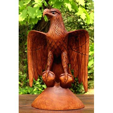 Imagem de G6 Collection – Estátua de águia americana feita à mão de madeira grande e grande, artesanal, artesanal, escultura, arte, artesanal, esculpida à mão, design rústico, para decoração de ambientes externos, decoração de casa e decoração de realce