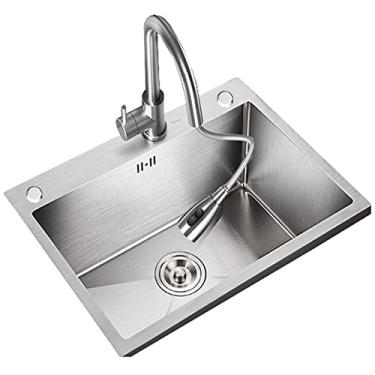 Imagem de Pia de cozinha com torneira de aço inoxidável grande ranhura única nano bacia de lavar louça grossa instalação embutida ou embaixo da montagem (60 x 45 cm)