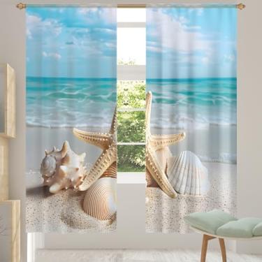 Imagem de 2 conjuntos de painéis de estrelas-do-mar tropical cortinas transparentes arejadas com filtro leve painéis de cortina leve cortina de porta janela para sala de estar, quarto, jantar, 84 polegadas de