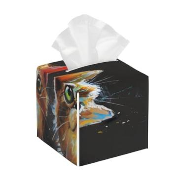 Imagem de Capa quadrada de couro para caixa de lenços à prova d'água com posicionamento de gato espiando, organizador de papel facial com cinto inferior, estojo de lenços para mesa, banheiro, escritório, mesa