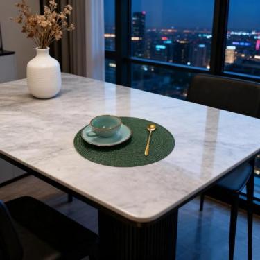 Imagem de 1 pç porta-copos tapetes de tecido redondo, tapetes de mesa, jogo americano estilo ocidental, tigela à prova de óleo, isolamento térmico (verde)