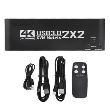 Imagem de Jectse KVM de Liga de Alumínio, 4K 60Hz 2 Em 2 Out USB 3.0 KVM Com Controle Remoto de Som, Suportando 7 8 10, OS X, Linux, Unix