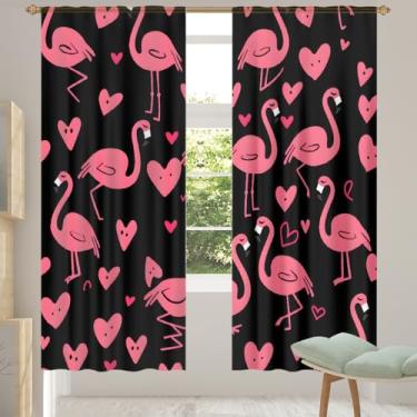 Imagem de 2 conjuntos de painéis de flamingo coração animal cortinas transparentes arejadas com filtro leve painéis de cortina leve cortina de porta janela para sala de estar, quarto, jantar, 192 cm de