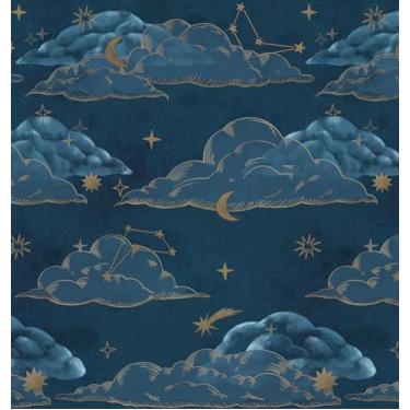 Imagem de Papel de parede de papel de parede azul escuro céu estrelado papel de contato autoadesivo removível para quarto, banheiro, locatário, papel de parede amigável 40 cm × 78 cm