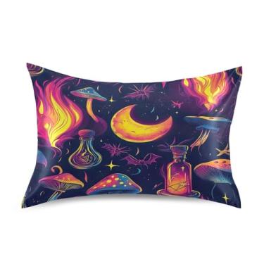 Imagem de Blueangle Fronha de cetim com caveiras de cogumelos coloridos para cabelo e pele, tamanho padrão (51 x 66 cm) - Capas de almofada de cetim com fecho de envelope (38)