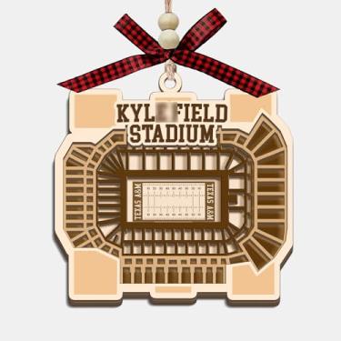 Imagem de CoCray66 Enfeite de madeira do estádio College Stadium, enfeite de árvore de Natal de madeira de 4 camadas de estádio de futebol com laço vermelho e contas, presente de lembrança de viagem para amigos