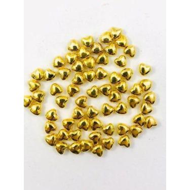 Imagem de Pérola abs - modelo coração c/ furo 4mmx8mm - cor ouro - 500 gr MM Bij