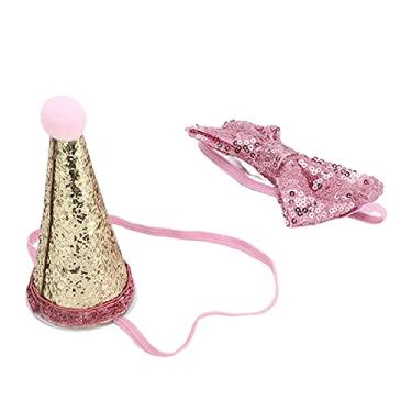 Imagem de Sanpyl Chapéus e Laços de Aniversário de Gato, Suprimentos Fofos e Ajustáveis ​​para Festas de Animais de Estimação para Cães e Gatos, Feitos de Feltro e Pompom (Rosa)
