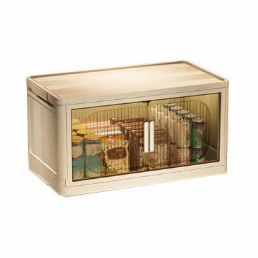 Imagem de SPXMQSS Caixa de armazenamento com tampa, caixas de armazenamento empilháveis com abertura frontal, caixas de armazenamento de plástico dobráveis com portas e rodas magnéticas, para quarto, sala de