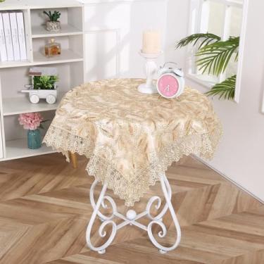 Imagem de Wuluwala Toalha de mesa quadrada pequena bordada de renda floral vintage estilo francês toalha de mesa com macramê elegante chique capa de mesa para casamento, aniversário, cozinha, decoração de casa