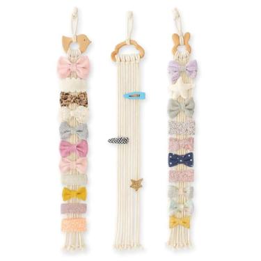 Imagem de Heppico – Organizador de laço de cabelo boêmio para pendurar | Suporte de grampos de cabelo | Animais fofos para decoração de quarto de parede para quarto de bebê
