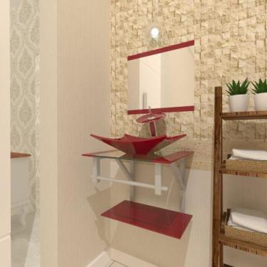 Imagem de Combo 2 em 1 Gabinete de Vidro 45cm para Banheiro Cuba Retangular - Bi