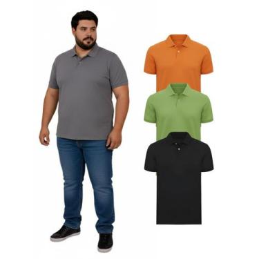 Imagem de Kit Com 3 Camisetas Gola Polo Piquet 100% Algodao Plus Size Cor:Colori