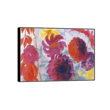Imagem de BMZFYBS Pintura de arte de parede de flores - imagem de decoração vintage - flores vermelhas amarelas roxas - impressões em tela de moldura preta para sala de estar 70 x 100 cm 27 x 39 pol