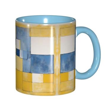 Imagem de Zeraoke Impressão de pintura abstrata cinza e amarela canecas de café criativas, personalizadas, presente para família, tamanho de 325 ml, unissex