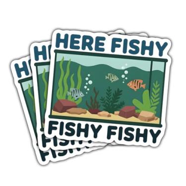 Imagem de 3 peças de adesivos de aquário de peixe aqui peixe, fofos e engraçados decalques de vinil para laptop, garrafa de água, caderno, álbum de recortes, para-choque de carro, presente para aquaristas