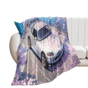 Imagem de HouLaiZhe Cobertor super macio de flanela japonesa JDM carro S2000 flores de cerejeira cobertores refrescantes leves para sofá-cama cadeira sofá carro viagem ao ar livre leve quente 127 x 178 cm