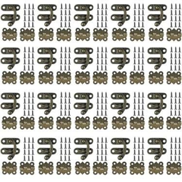 Imagem de LEFTSTARER 40 peças de dobradiças de porta de armário antigas de 3,5 cm, 20 travas com parafusos, estilo borboleta bronze, pequenas dobradiças para caixas de joias de madeira de armário de artesanato