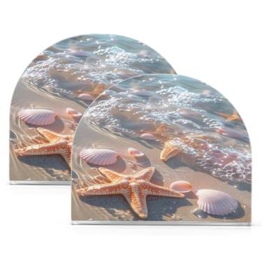 Imagem de Wassud Porta-guardanapos de acrílico com conchas, dispensador de guardanapos de papel moderno em forma de U para mesa, cozinha, sala de jantar, bancada 2 peças (comporta 50-60 guardanapos)