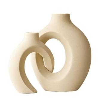 Imagem de Trio de Vasos Decorativos em Cerâmica Fosca Minimalista 5 Modelos Modernos Sala de Estar Trio Bojudo(PAR ENCAIXE)