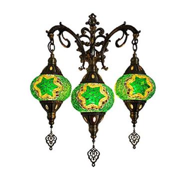 Imagem de Luminária de parede marroquina de 3 braços, aplique de parede turco em mosaico, luminária de cabeceira tradicional feita à mão para sala de estar, quarto, corredor, varanda, café ou bar.