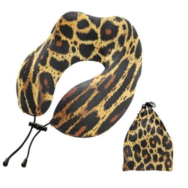 Imagem de CEBUGI Travesseiros de viagem portáteis em forma de U, travesseiro de pescoço de espuma viscoelástica com trava de corda ajustável para avião, viagem, trem, negócios, escritório, soneca (estampa