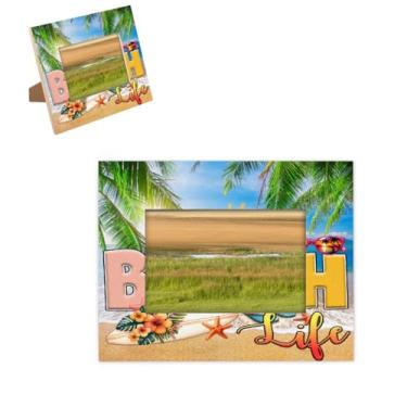 Imagem de hongjinglin Porta-retrato de 10 x 15 cm, moldura de madeira, praia, palavra, litoral, com tapete, exibição de parede e mesa, para decoração de casa e amigos da família, ideias de presente de casamento