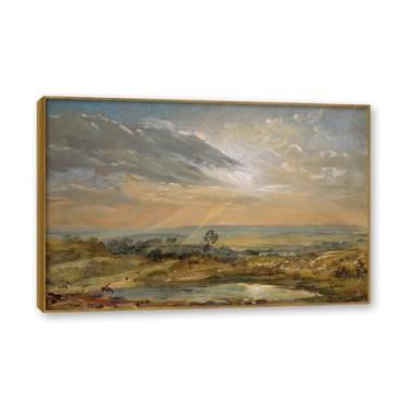 Imagem de Moldura de teca. Arte em tela romantismo estilo constable (paisagem 56), pintura de paisagem inglesa emoldurada, decoração de parede elegante para sala de estar escritório. 40 x 60 cm - 15,8 x 23,7