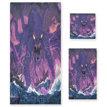 Imagem de xigua Conjunto de toalhas de banheiro de polvo gigante absorvente macio 3 peças toalha de banho toalha de mão toalhas decorativas para banheiro, academia, hotel, praia, piscina