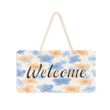 Imagem de Burbuja Placa de boas-vindas de flores em aquarela para porta da frente, placa de boas-vindas de PVC para decoração de férias, 15 x 28 cm