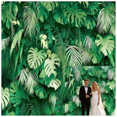 Imagem de Fundo fotográfico de plantas de safári na selva de 2,8 x 2,3 m havaiano luau verde tropical folhas de palmeira pano de fundo para fotografia festa de aniversário chá de bebê poliéster decorações