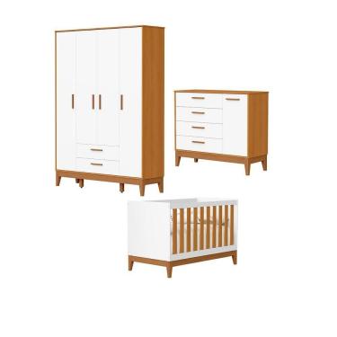 Imagem de Jogo De Quarto Para Bebe Completo 4 Portas Flip Branco Com Savana