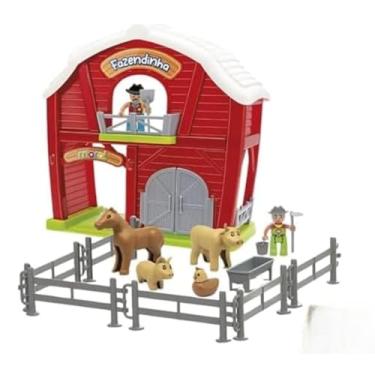 Imagem de Fazendinha de Brinquedo com 21 Peças, Celeiro em Plástico Vermelho, Conjunto com Animais e Trator, Brinquedo Educativo para Crianças a Partir de 3 Anos, 33,5x18x35,5cm