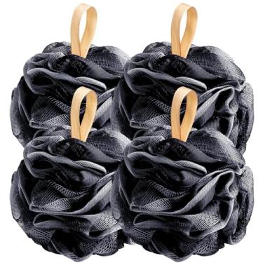 Imagem de Fishent Loofah Bath Sponge Shower Loofahs, 4 Pack Soft Loofa Exfoliating Body Scrubber Mesh Shower Puff Pouf Ball Luffa for Men and Women(50g/pcs) (Black)