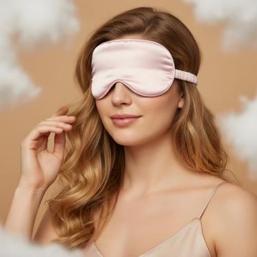 Imagem de Máscara de dormir para mulheres, máscara de olho de seda com alça ajustável design de bloqueio de luz venda noturna para dormir, cobertura de sombra macia para viagens, rosa
