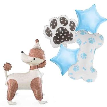 Imagem de Poodle Dog Theme Balloon Kit Paw Print Balloon and Shaped Foil Balloons Blue Star Shape Sets Props for Pets Birthday Dogs Party Supplie Puppy Decorations 5PCS