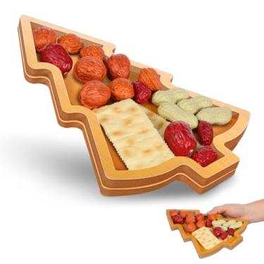 Imagem de Unomor Tábua de corte de madeira, tábua de charcutaria em forma de árvore de Natal, tábua de cortar, bandeja de comida, queijo, pizza, lanche, prato de servir para legumes, frutas, pão, festa de