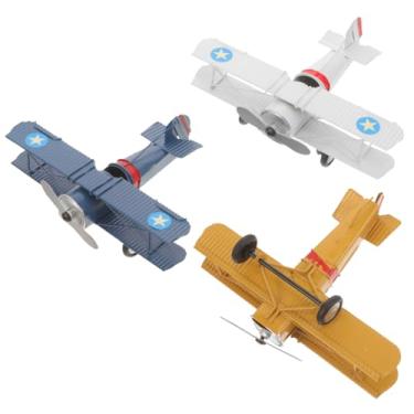 Imagem de HOMSFOU Vintage Airplane Ornament 3pcs Metal Plane Aircraft Model Kids Flying Glider Biplane Decoration for Bookshelf Home Desktop