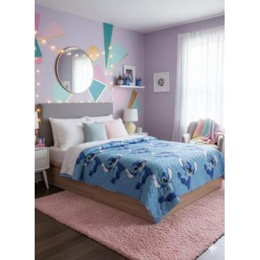 Imagem de Edredom Cobre-Leito Solteiro ou Casal Stitch Conforto Elegância Cama c