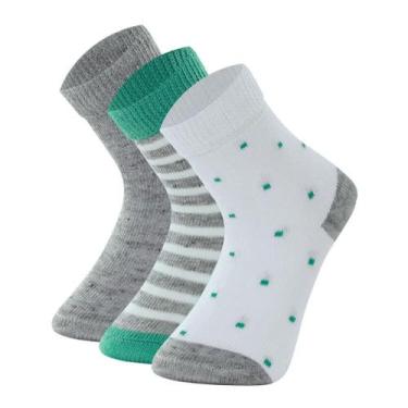 Imagem de Kit 3 Pares Meias Cano Médio Bebê Mash Infantil, Cinza mescla claro, R