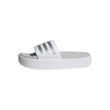 Imagem de adidas Sandália feminina Adilette Platform Slide, Branco/Zero Metálico/Cinza, 38