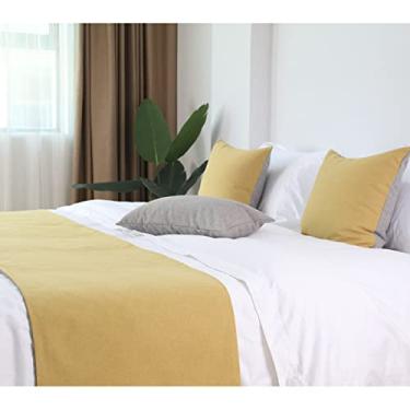 Imagem de Cachecóis para cama de hotel, colchas simples, cor sólida, Queen King, lenço, protetor para hotel, casa, pousada, quarto, cama, lenço, decoração-amarelo||48 x 260 cm (cama de 2 m)