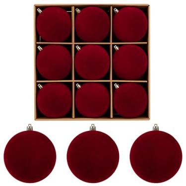 Imagem de Briful Enfeites de bola de Natal de veludo de 10 cm, 9 peças de bolas de vinho foscas grandes e macias, ornamentos de Natal luxuosos à prova de estilhaçamento para árvores grandes, decorações de