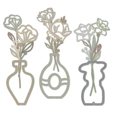 Imagem de Putuo Decor Conjunto de arte de parede de vaso de flor de metal com 3 esculturas modernas minimalistas de ferro para decoração de vaso de linha floral para sala de estar, quarto, entrada, cozinha